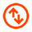 An arrow going up and an arrow going down, both in a circle